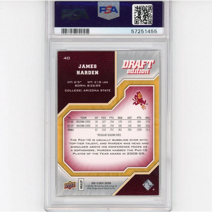 Graded PSA 10 James Harden 2009-10 UD Draft Edition #40 Rookie Card