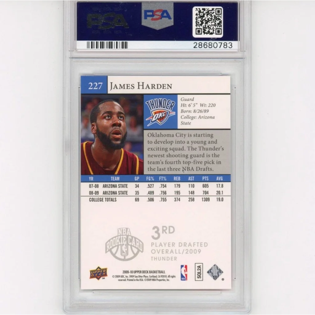 Graded PSA 10 James Harden 2009 Upper Deck Rookie Card in Gem Mint Condition