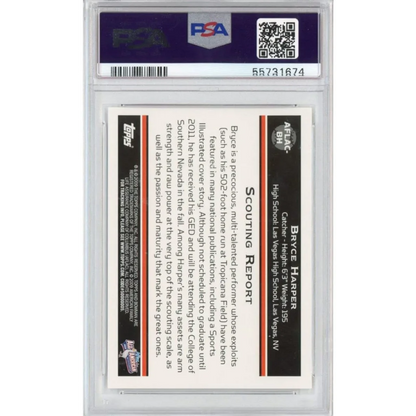 A graded PSA 10 Bryce Harper 2009 Bowman Aflac Rookie Card in Gem Mint condition
