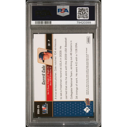 Graded 2009 Upper Deck USA Baseball Gerrit Cole #USA25 USA Star Prospects Rookie RC Baseball Card PSA 10 Gem Mint | PSA 10 Gem Mint Graded Rookie Card | vintageantiquesgifts.com