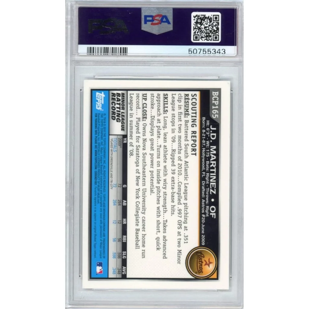 Graded PSA 10 2010 Bowman Chrome JD Martinez Rookie Card BCP165 Slab