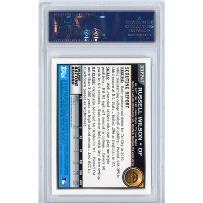 PSA Graded Russell Wilson 2010 Bowman Chrome Baseball Card showing sports trading card