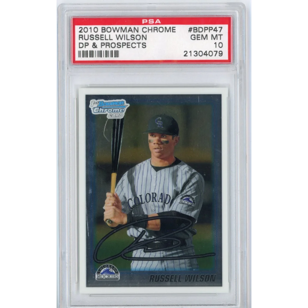 PSA Graded Russell Wilson 2010 Bowman Chrome Baseball Card showcasing collectible sports card