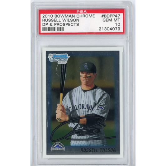 PSA Graded Russell Wilson 2010 Bowman Chrome Baseball Card showcasing collectible sports card