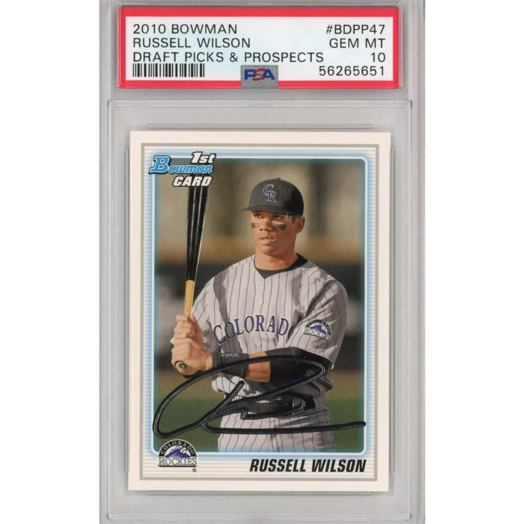 PSA graded 2010 Bowman Russell Wilson autographed baseball card GEM MT 10