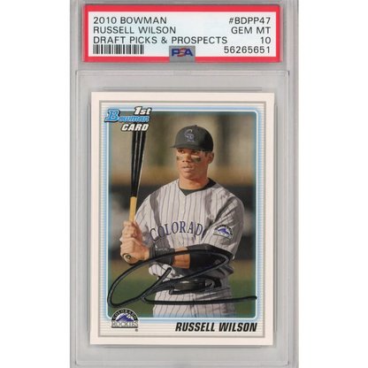PSA graded 2010 Bowman Russell Wilson autographed baseball card GEM MT 10
