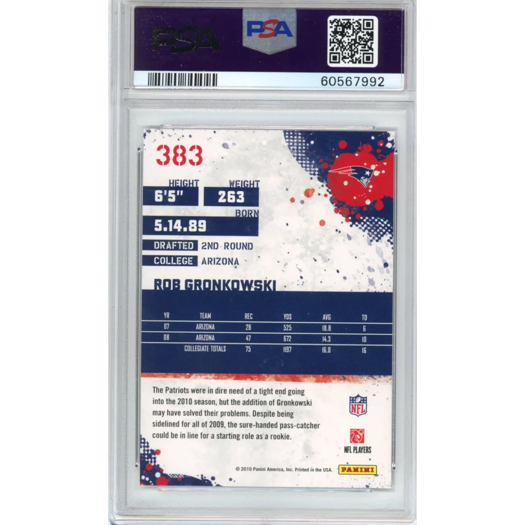 Graded 2010 Score Rob Gronkowski #383 Rookie RC Football Card PSA 10 Gem Mint | PSA 10 Gem Mint Graded Rookie Card | vintageantiquesgifts.com