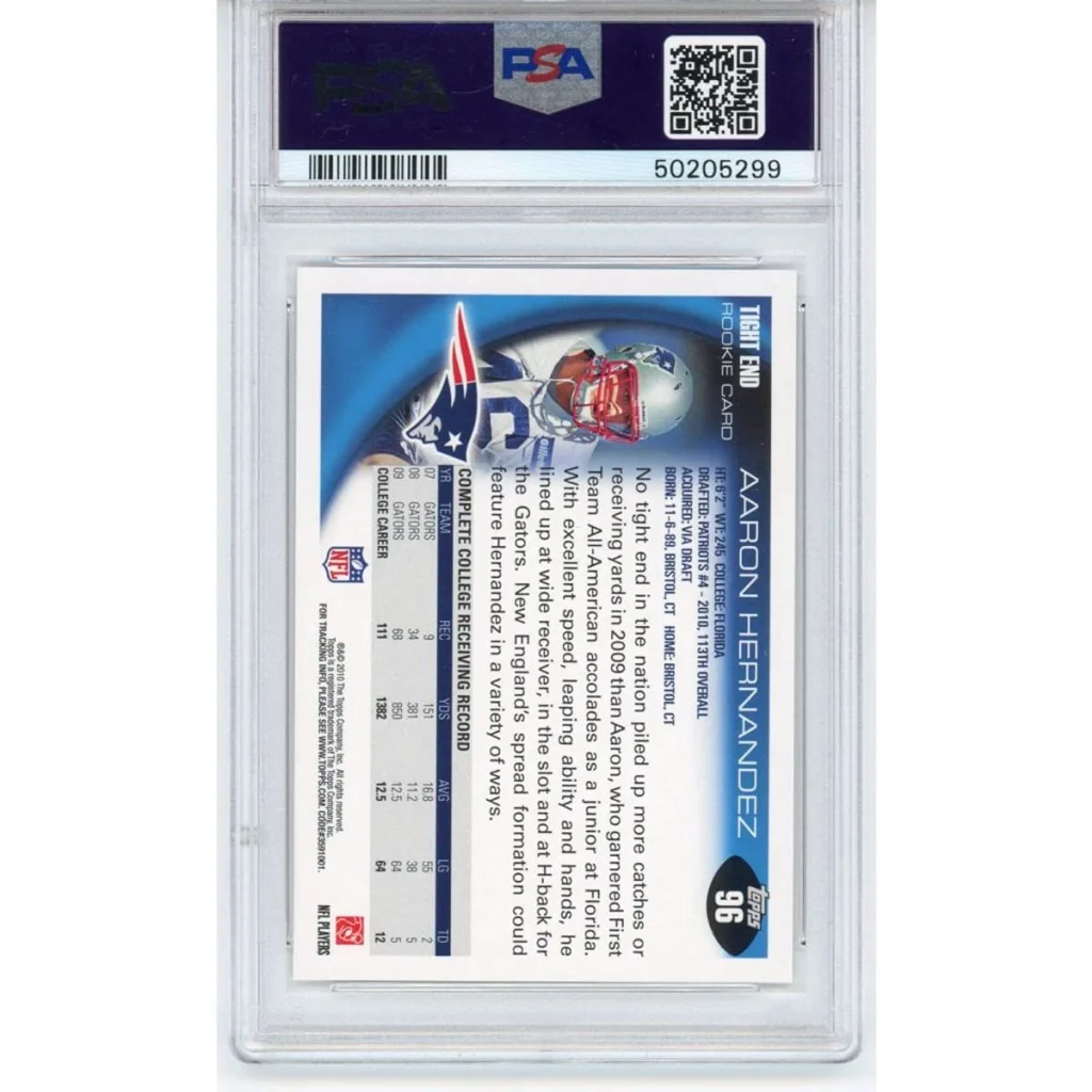 Graded PSA 10 2010 Topps Aaron Hernandez #96 Rookie Card