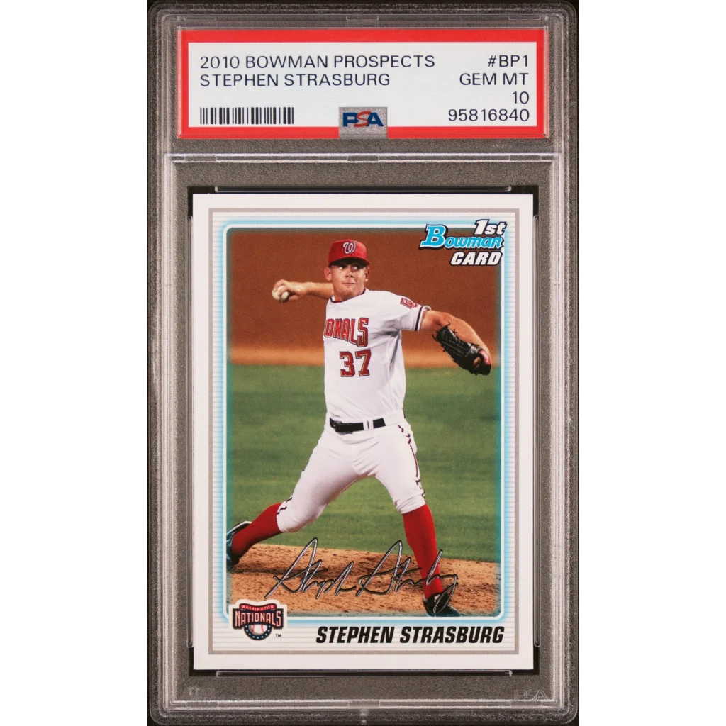 PSA 10 Stephen Strasburg 2010 Bowman Prospects card with GEM MT 10 rating