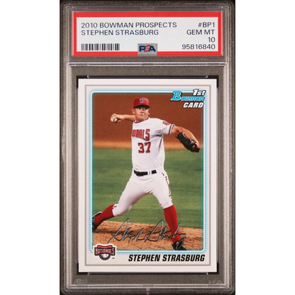 PSA 10 Stephen Strasburg 2010 Bowman Prospects card with GEM MT 10 rating