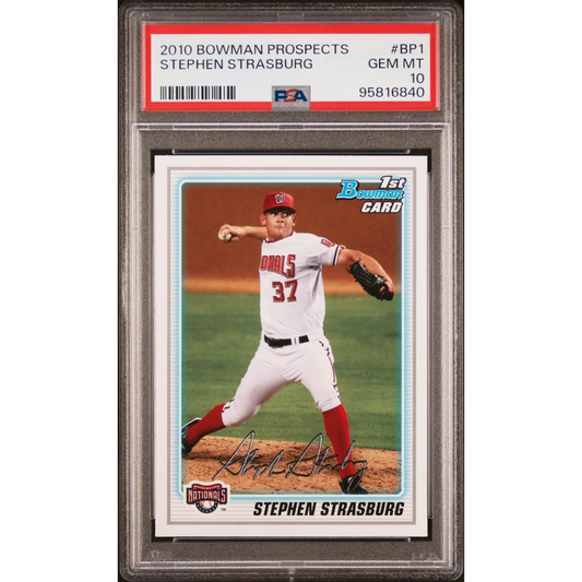 PSA 10 Stephen Strasburg 2010 Bowman Prospects card with GEM MT 10 rating