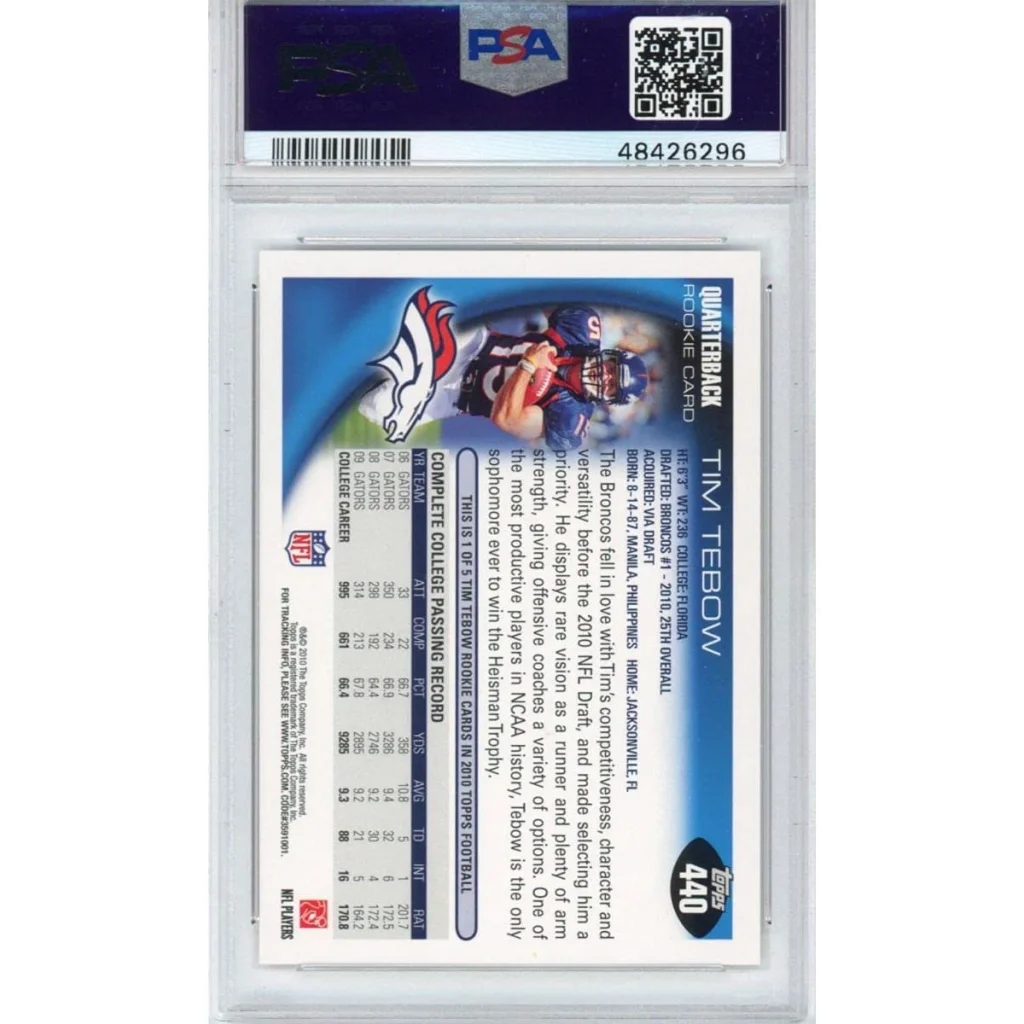 PSA graded 2013 Topps Chrome Tim Tebow football card gem