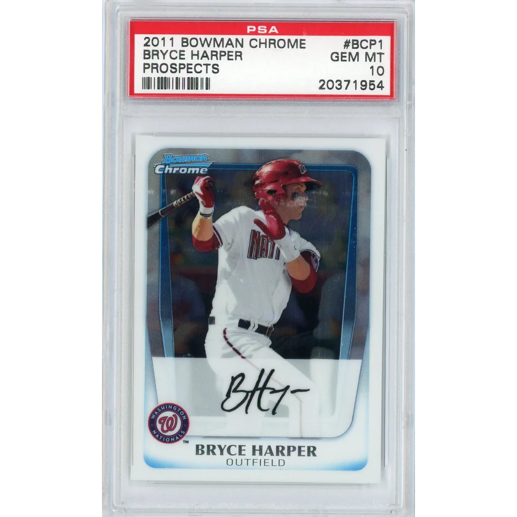 PSA graded Bryce Harper 2011 Bowman Chrome rookie card, great for collectors