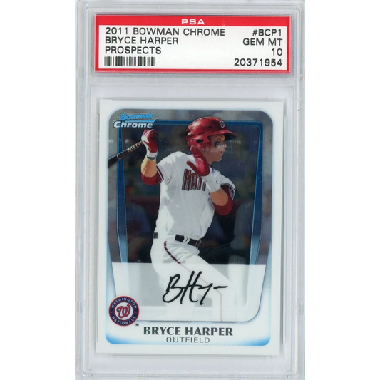 PSA graded Bryce Harper 2011 Bowman Chrome rookie card, great for collectors