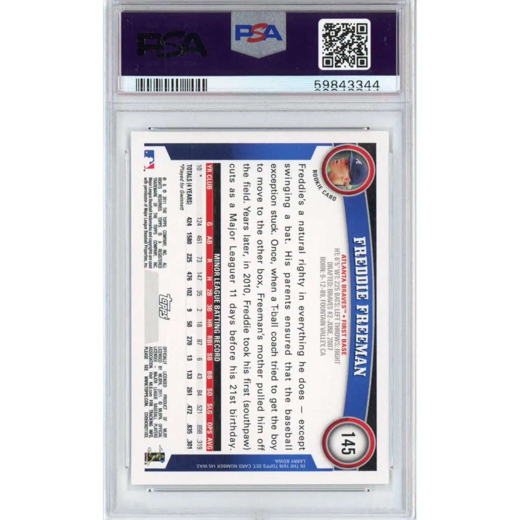 PSA graded 2011 Topps Freddie Freeman professional sports card image