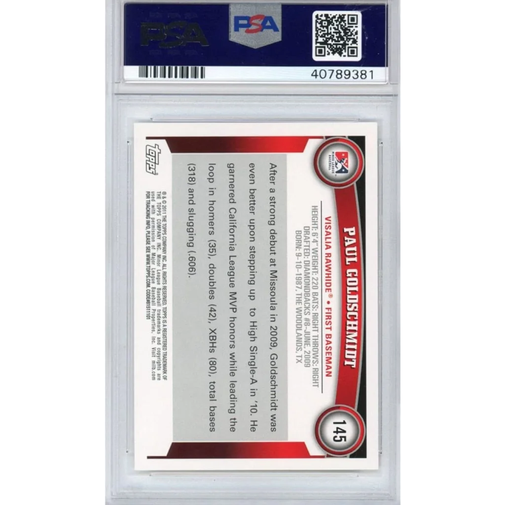 PSA 10 Paul Goldschmidt 2011 Topps Pro Debut Rookie Card in slab for collectors