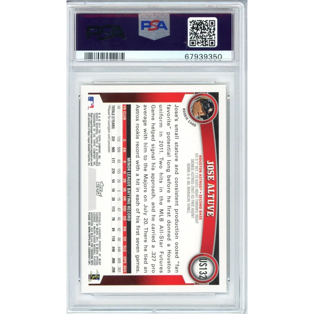 Graded PSA 10 Jose Altuve 2011 Topps Rookie Card in gem mint condition