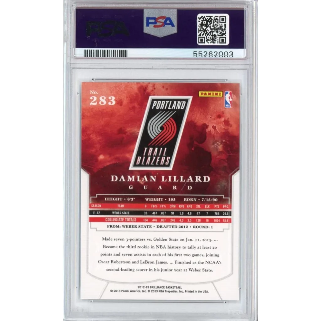Graded Damian Lillard 2012 Panini Brilliance Rookie Card by PSA sports authenticator