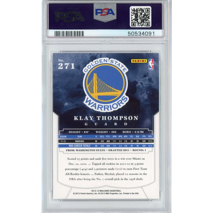 Graded 2012-13 Panini Brilliance Klay Thompson #271 Rookie RC Basketball Card PSA 10 Gem Mint | PSA 10 Gem Mint Graded Rookie Card | vintageantiquesgifts.com