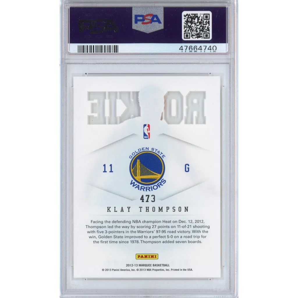 PSA graded 2012-13 Klay Thompson Marquee rookie card from Golden State Warriors