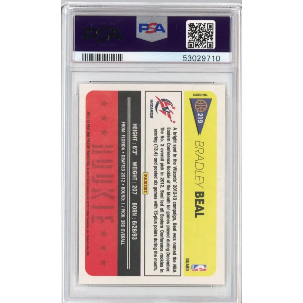 Graded 2012-13 Panini Bradley Beal rookie card back PSA 10 slab