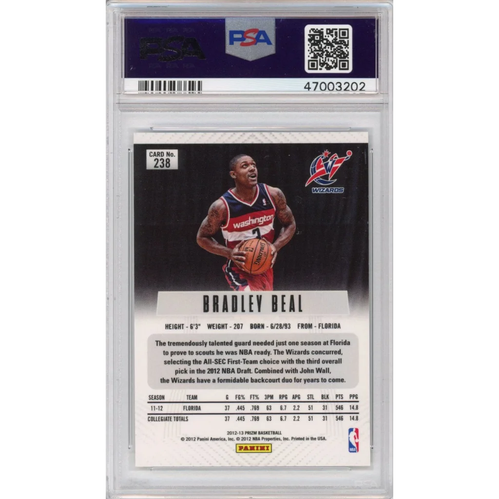 Graded 2012-13 Panini Prizm Bradley Beal #238 Rookie RC Basketball Card PSA 10 Gem Mint | PSA 10 Gem Mint Graded Rookie Card | vintageantiquesgifts.com
