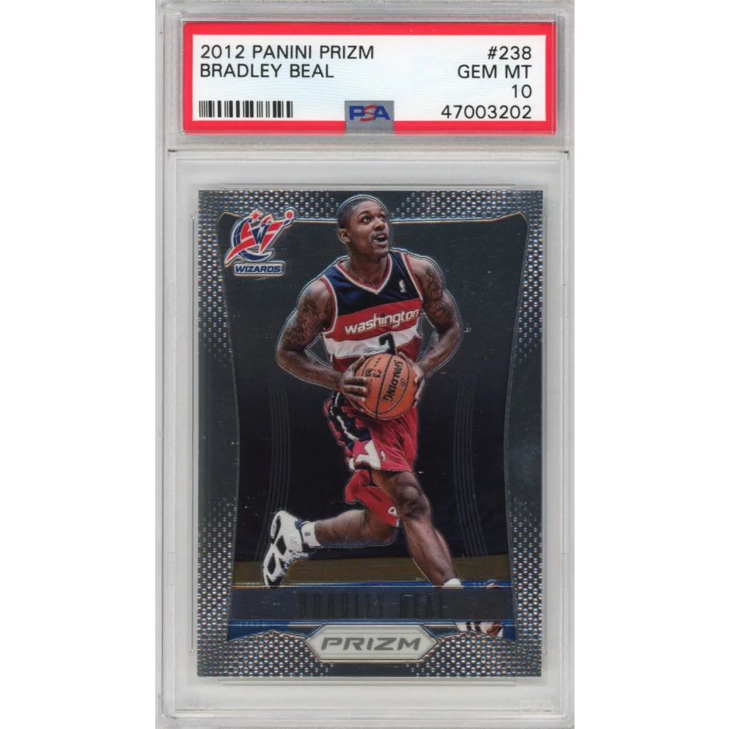 A graded 2012 Panini Prizm Bradley Beal rookie basketball card in PSA case