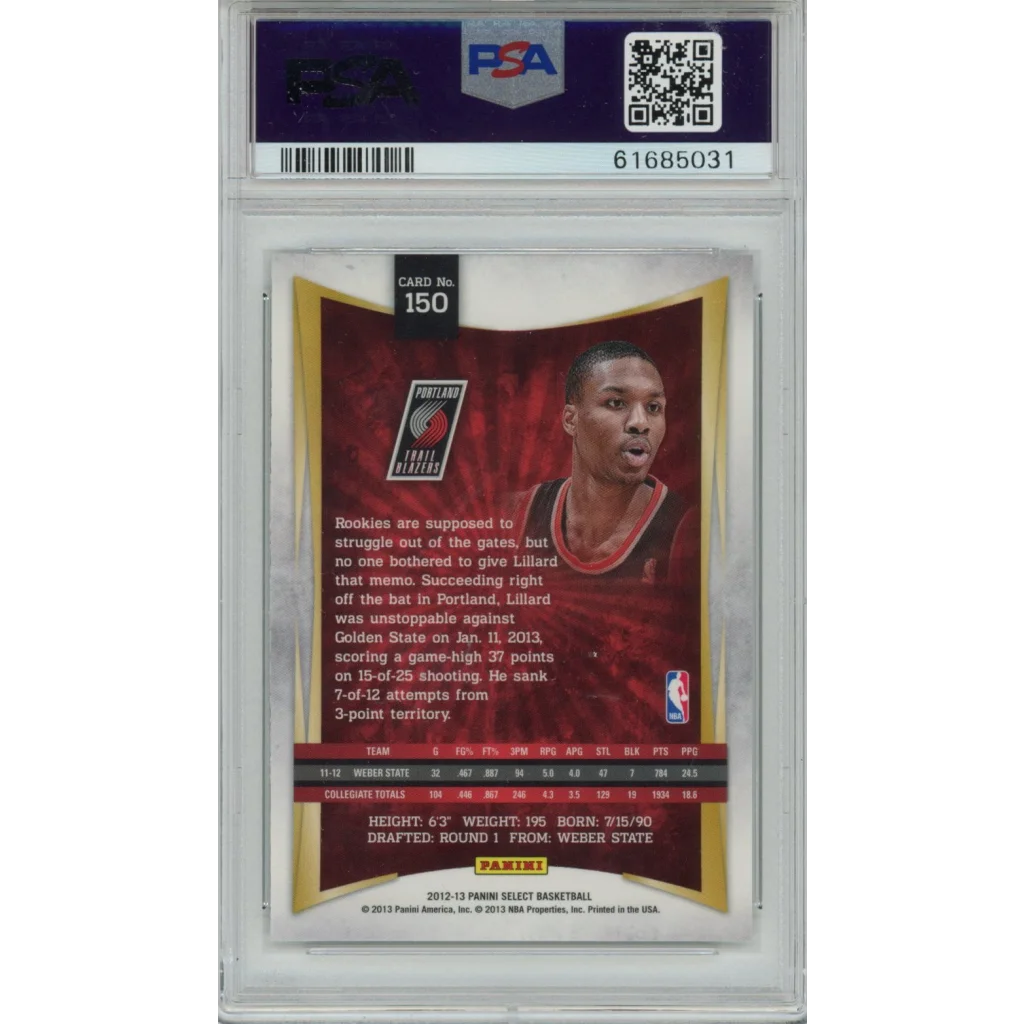 Graded 2012-13 Panini Select Damian Lillard #150 Rookie RC PSA 10 Gem Mint