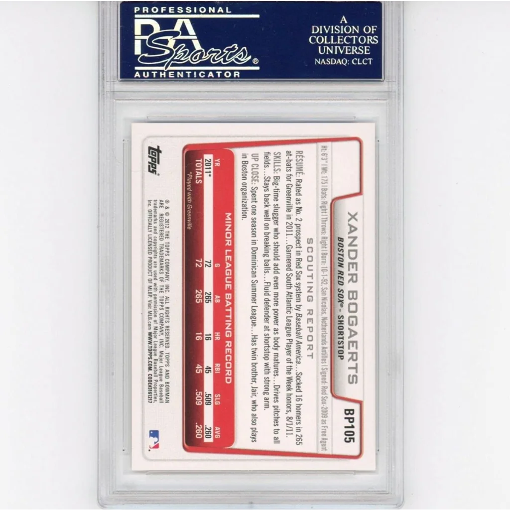 Graded 2012 Bowman Prospects Xander Bogaerts PSA 10 rookie card