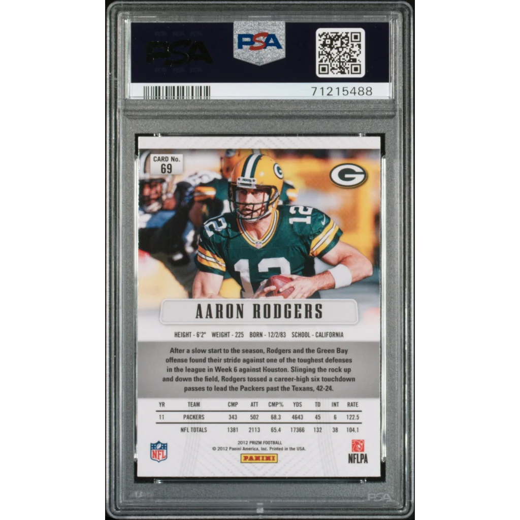 Graded Aaron Rodgers football card by Professional Sports Authenticator in PSA Gem Mint 10