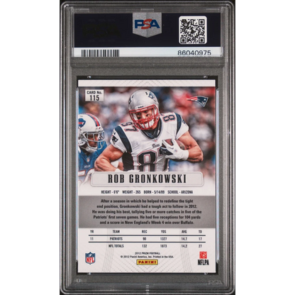 PSA graded 2012 Panini Prizm Rob Gronkowski football trading card