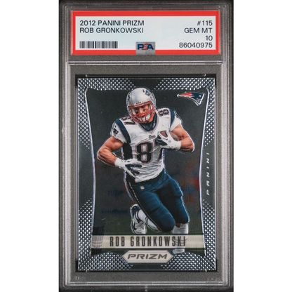 Graded 2012 Panini Prizm Rob Gronkowski football card in PSA case