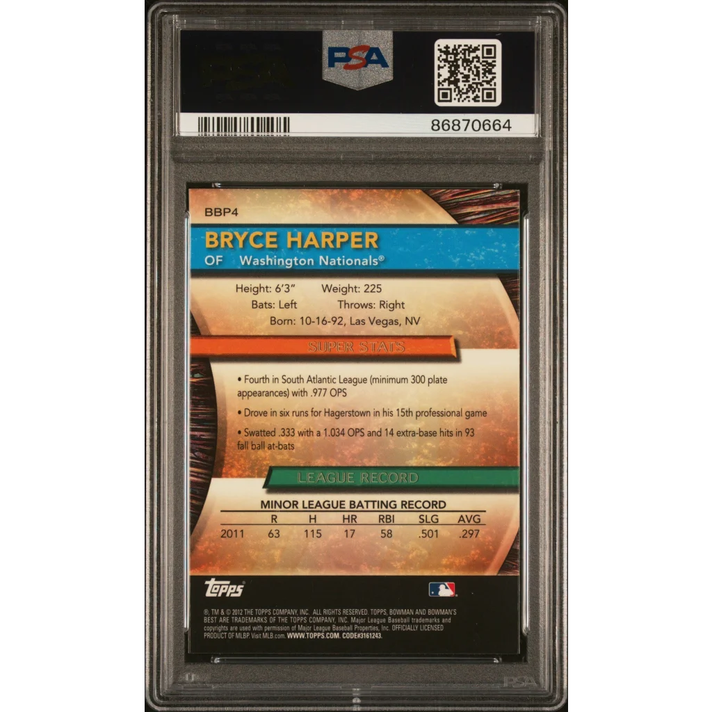 Graded 2012 Topps Bowman Best Bryce Harper Rookie PSA 10 Gem Mint Card