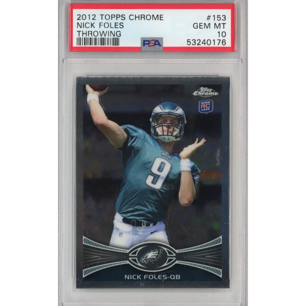 Graded 2012 Topps Chrome Nick Foles #153 Throwing Rookie RC Football Card PSA 10 Gem Mint | Hall of Fame Sports Memorabilia | vintageantiquesgifts.com