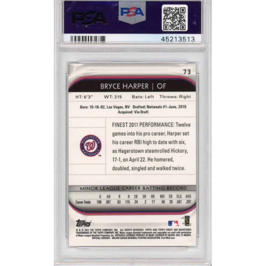 Graded PSA 10 Gem Mint 2012 Topps Finest Bryce Harper Rookie Card image