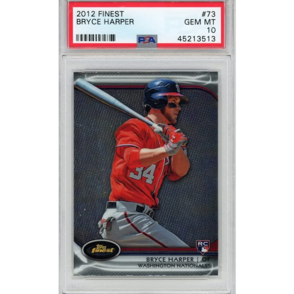 Graded 2012 Topps Finest Bryce Harper baseball card PSA 10 Gem Mint in product shot