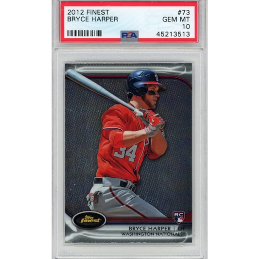 Graded 2012 Topps Finest Bryce Harper baseball card PSA 10 Gem Mint in product shot