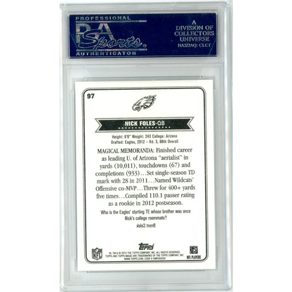 High-quality PSA 10 Nick Foles 2012 Topps Magic football trading card image