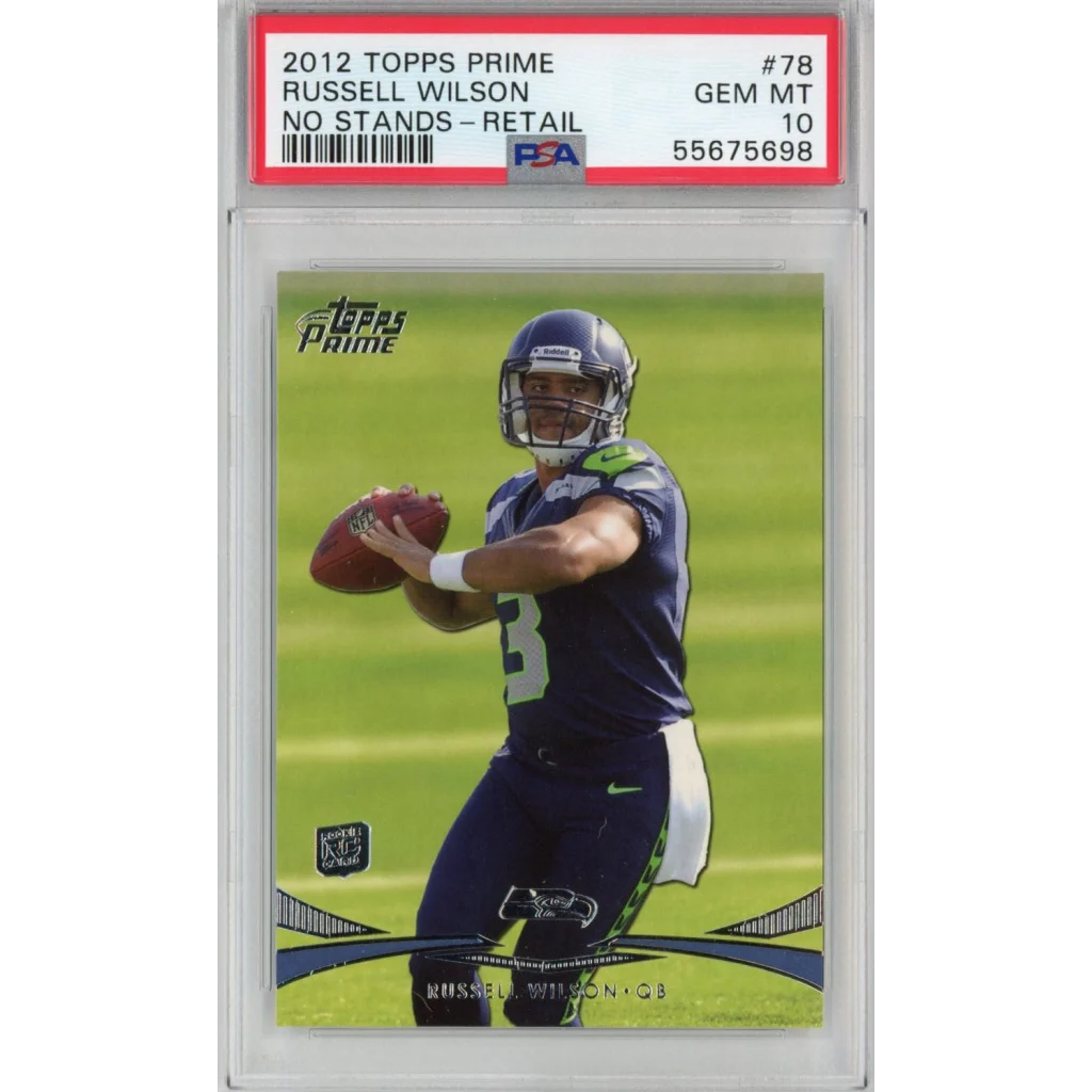Graded 2012 Topps Prime Russell Wilson #78 No Stand Retail Rookie RC Football Card PSA 10 Gem Mint | Hall of Fame Sports Memorabilia | vintageantiquesgifts.com