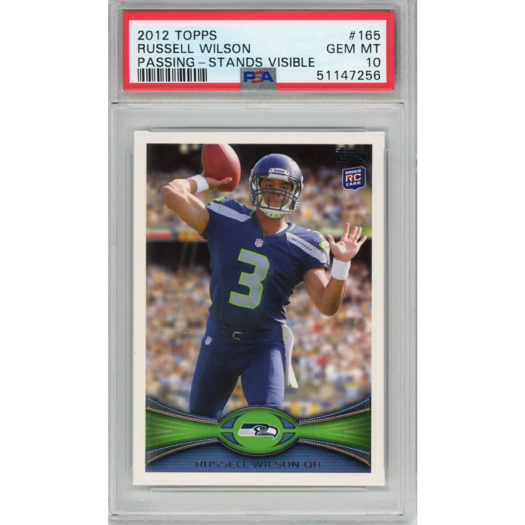 Graded 2012 Topps Russell Wilson #165 Passing Stands Visible Rookie RC Football Card PSA 10 Gem Mint | Hall of Fame Sports Memorabilia | vintageantiquesgifts.com