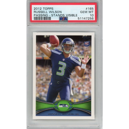 Graded 2012 Topps Russell Wilson #165 Passing Stands Visible Rookie RC Football Card PSA 10 Gem Mint | Hall of Fame Sports Memorabilia | vintageantiquesgifts.com