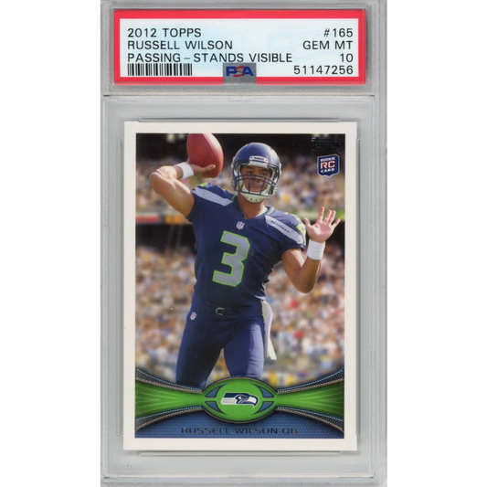 Graded 2012 Topps Russell Wilson #165 Passing Stands Visible Rookie RC Football Card PSA 10 Gem Mint | Hall of Fame Sports Memorabilia | vintageantiquesgifts.com