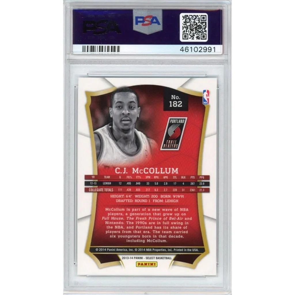 A graded PSA 10 C.J. McCollum 2013 Panini Select Rookie Card GEM MINT