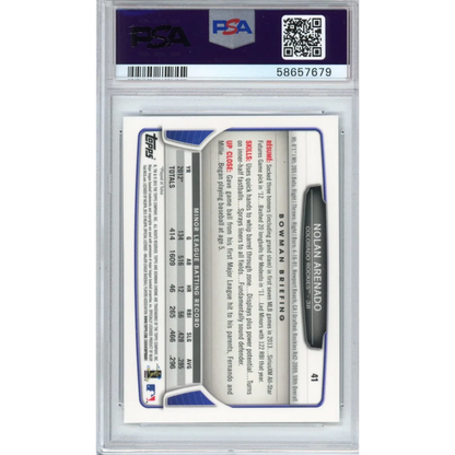 Nolan Arenado 2013 Bowman Draft baseball card in PSA slab, gem mint grade