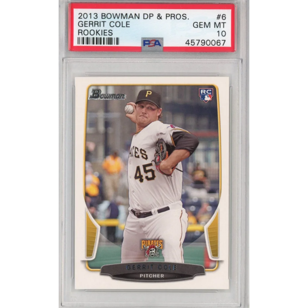A graded 2013 Bowman Gerrit Cole rookie baseball card in PSA holder