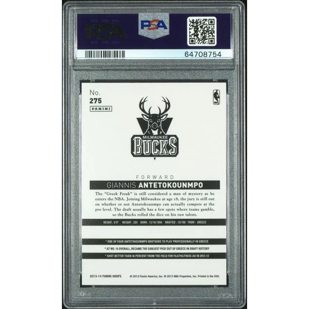 Graded 2013 Panini Hoops Giannis Antetokounmpo #275 Gold Rookie RC Basketball Card PSA 9 Mint | PSA 9 Mint Graded Rookie Card | vintageantiquesgifts.com