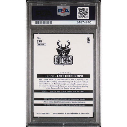 Graded 2013 Panini Hoops Giannis Antetokounmpo #275 Rookie RC Basketball Card PSA 10 Gem Mint | PSA 10 Gem Mint Graded Rookie Card | vintageantiquesgifts.com