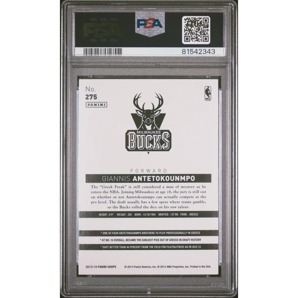Graded PSA 9 Giannis Antetokounmpo 2013 Panini Hoops Rookie Card basketball card