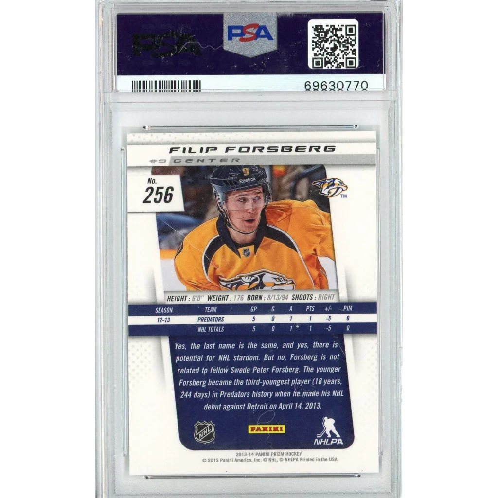 Graded Filip Forsberg 2013 Panini Prizm Rookie Hockey Card in PSA holder