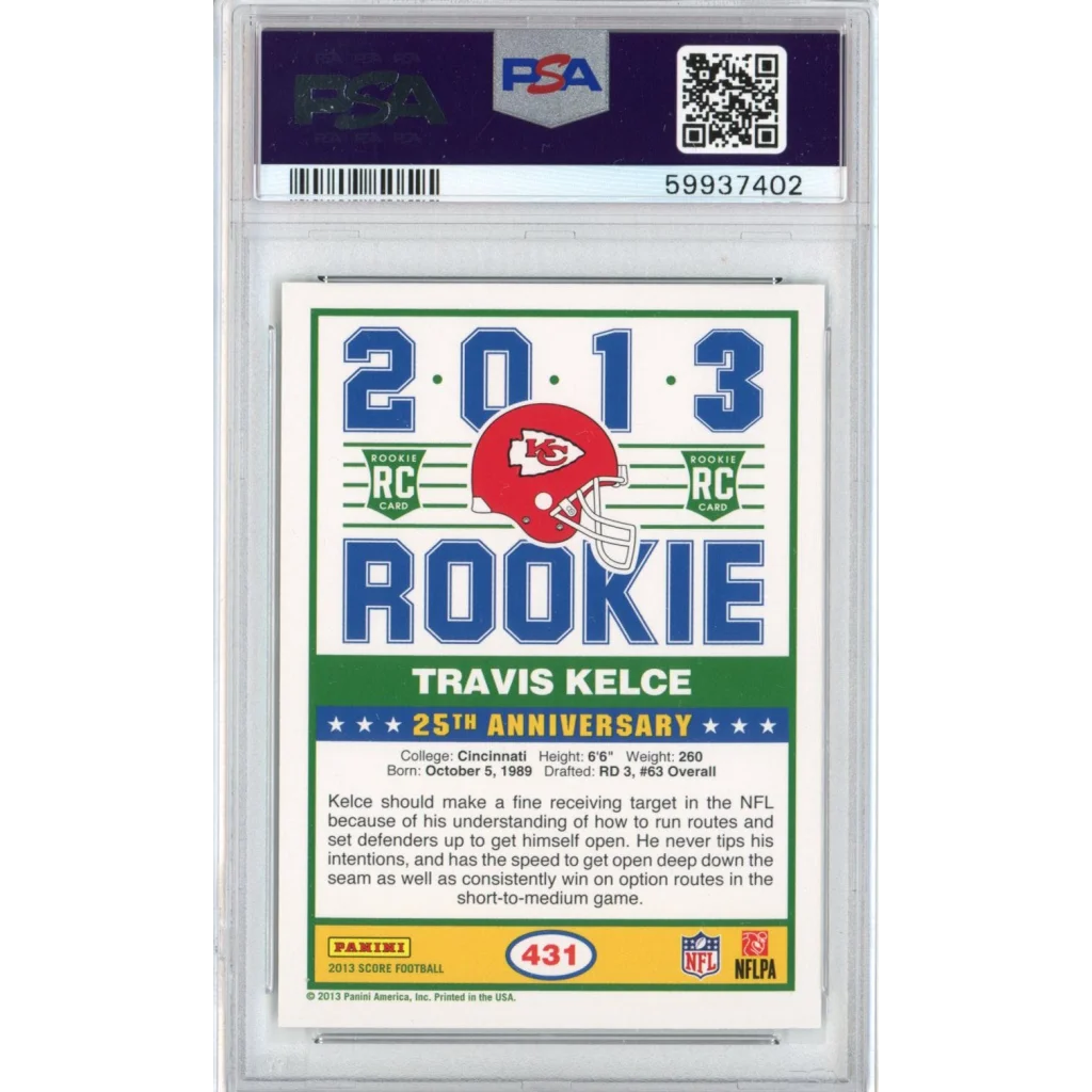 Graded 2013 Panini Score Travis Kelce #431 Rookie RC Football Card PSA 10 Gem Mint | PSA 10 Gem Mint Graded Rookie Card | vintageantiquesgifts.com